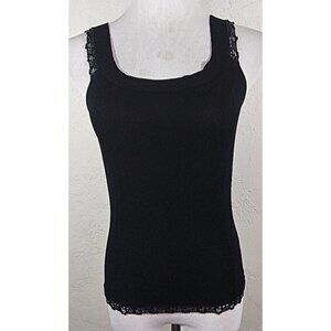 The Limited Tank Top Small Black Beaded Trim Sleeveless Cami Scoop Neck